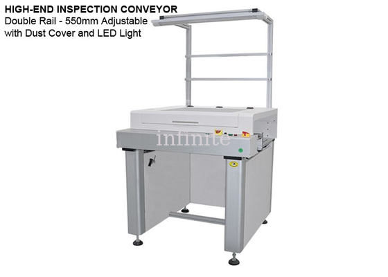 Trasportatore di ispezione PCB di fascia alta con copertura antipolvere e luce LED Larghezza massima 550 mm